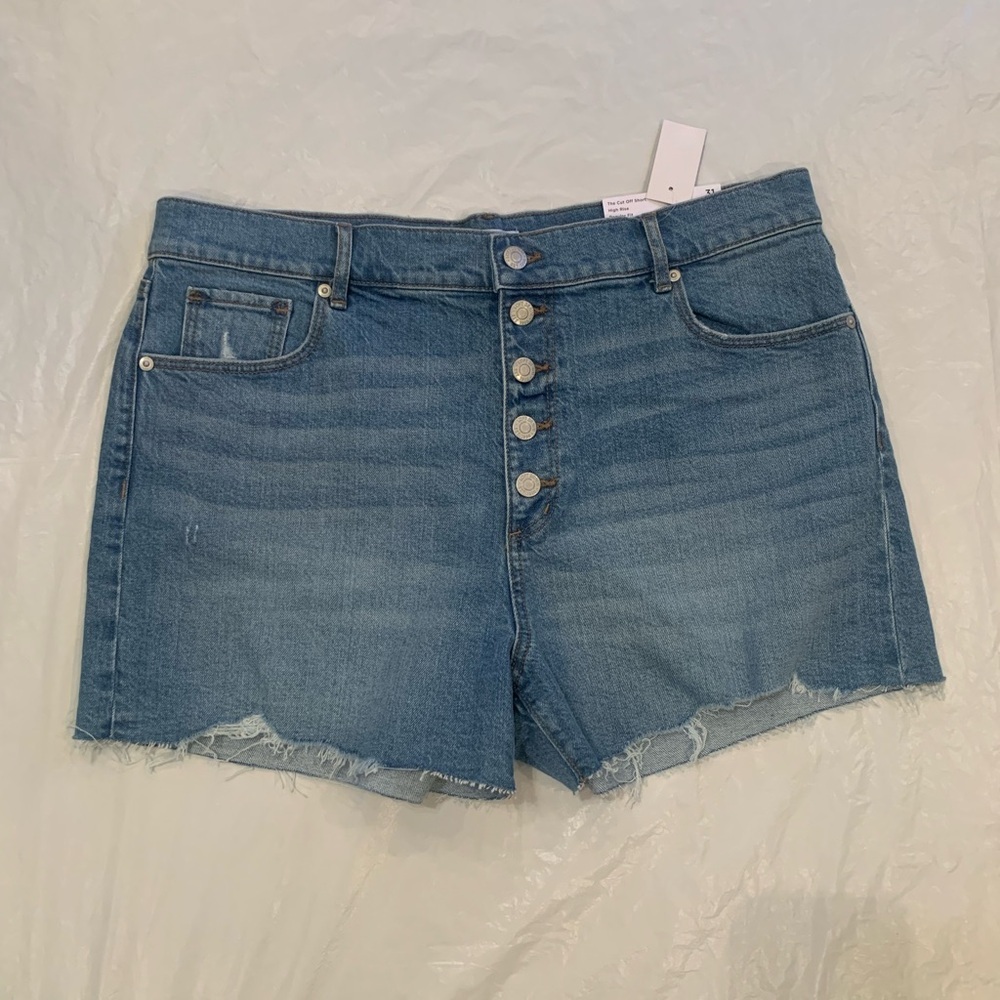 Loft The Cut Off Short Women’s Size 12 Blue Light Wash High Rise Button Fly NWT